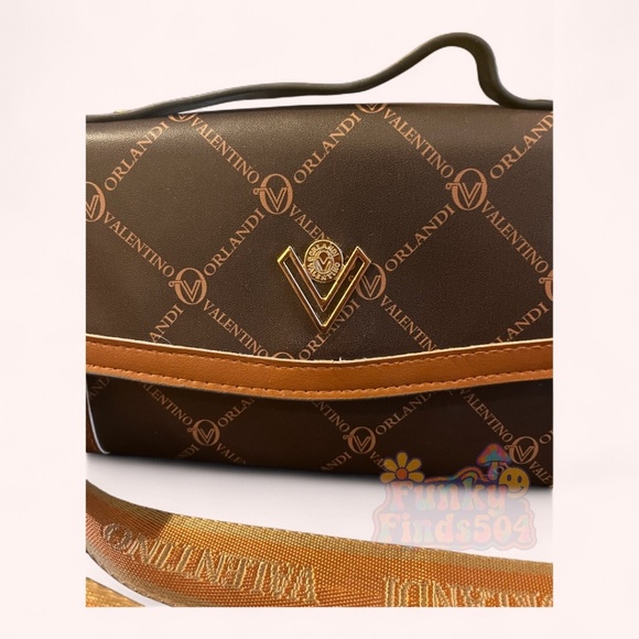 Valentino Orlandi Chic Brown Logo Crossbody Wallet Purse with Strap Fall Autumn - Picture 2 of 10